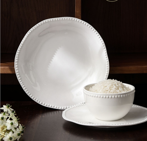Bulk Custom Beaded Rim White Ceramic Dinnerware Set, Pearl Edge Plates & Rice Bowls for Wedding Banquet & Hotel Restaurant - Product Image 6