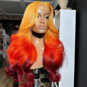 Nuova collezione autunno personalizzato giallo arancio capelli brasiliani parrucca frontale del corpo wave13 x 4 13x6 capelli umani in pizzo <span class=keywords><strong>parrucche</strong></span> anteriori per le donne - Product Image 1