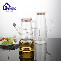 Bouteille d'huile en verre cannelé 800 ml avec échelle graduée, distributeur d'huile transparent en verre borosilicate de haute qualité avec couvercle en bois anti-fuite – Vente en gros à prix réduit