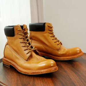 Chaussures Derby en cuir pleine fleur de haute qualité, style rétro, cuir froissé lavé, semelle en cuir véritable, style britannique décontracté - Product Image 3