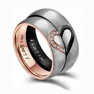 Titanium steel half peach heart-shaped couple Wedding Engagement Bands Top ring I LOVE YOU Jewelry heart steel ring
