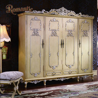 Lit de chambre à coucher de style royal européen romantique, cadre en bois massif antique fait main, tête de lit élégante rembourrée, mobilier de maison