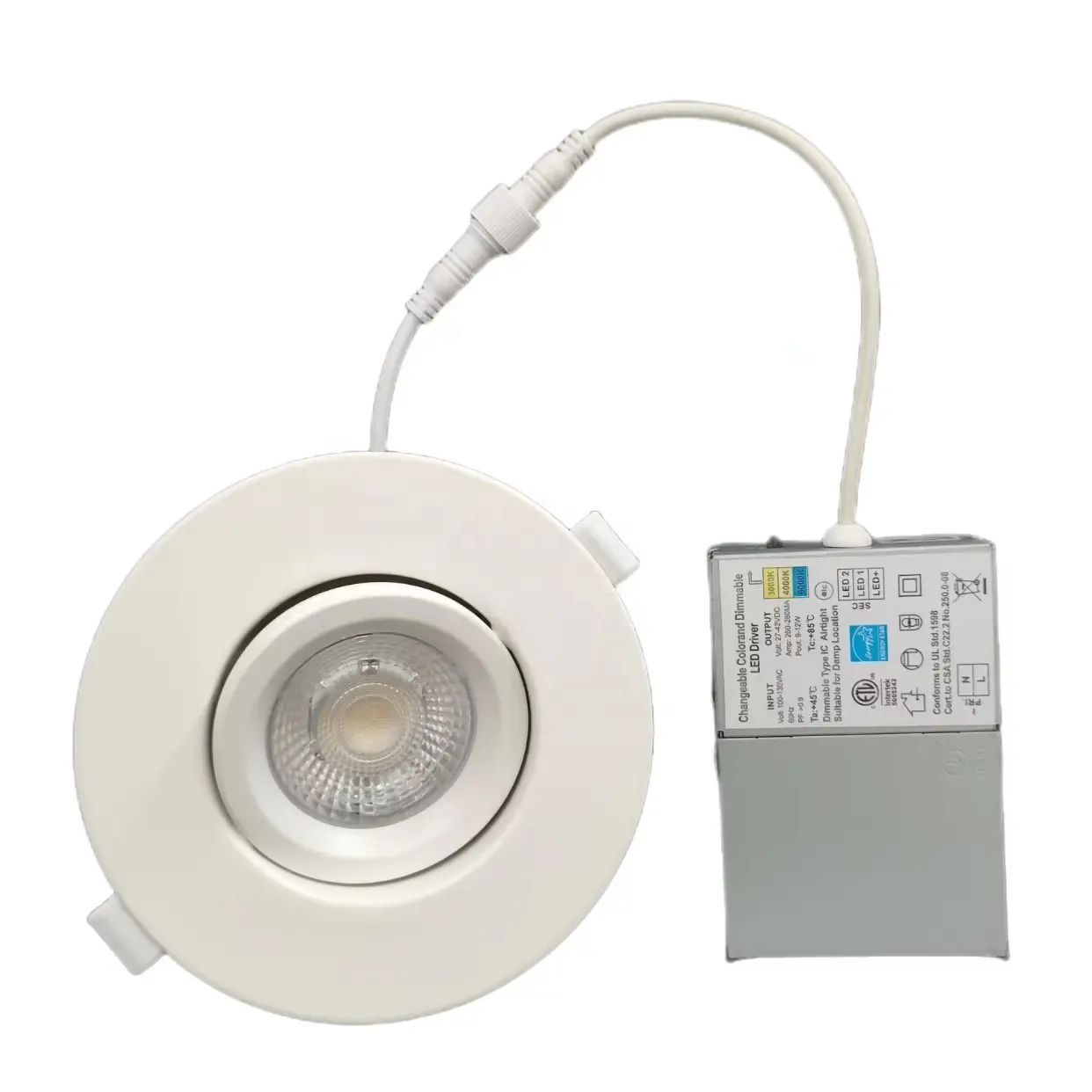 Round Recessed ETL ES FCC 4inch 9W Gimbal LED Downlight 850LM CCT Adjustable with Junction Box Wet Location Black White Silver