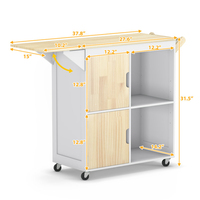 Table de cuisine roulante en bois en gros d'usine sur roulettes avec plateau rabattable et armoire de rangement