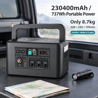 Station d'alimentation portable LiFePO4 737Wh 1000W, alimentation 230400mAh AC DC USB-C, charge sans fil 10W, écran LCD pour usage extérieur et de secours