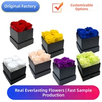 Boîte à fleurs carrée de luxe avec 4 roses réelles préservées, rose éternelle sans eau ni soleil, cadeau de mariage pour la Saint-Valentin, vente en gros personnalisée