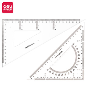 Deli Triangle Ruler Set 23cm Plastic Transparent Student Drawing Measuring Tool - Product Image 2