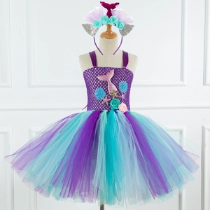 Vestido de tutú de sirena para niñas, vestido de princesa de tul para fiesta de cumpleaños, disfraz de sirena para Halloween, ropa para niños - Product Image 3