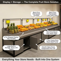 Étagère de présentation de fruits multicouche à niveaux, robuste, en bois et métal, pour marchés de produits biologiques, vitrine de fruits spécialisée