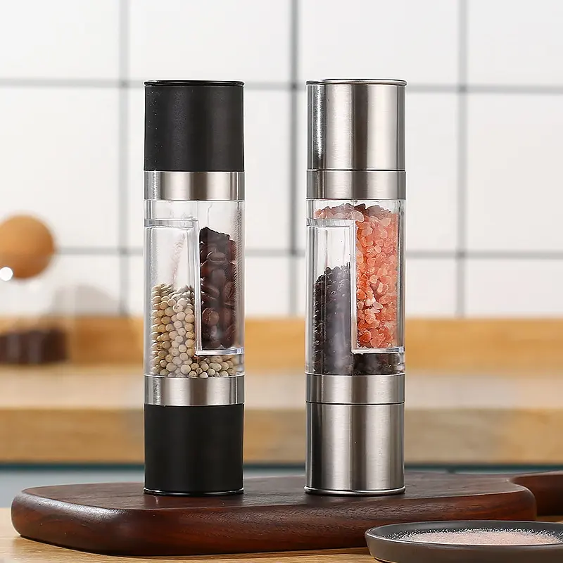 Sea Salt Pepper Spice Manual Grinder Kitchen Tools Stainless Steel Double Head 2-in-1 Pepper Grinder