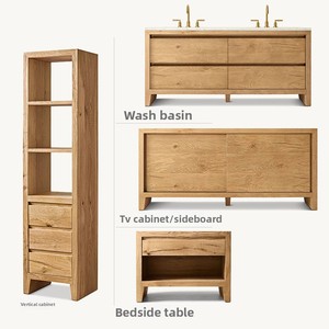 Meuble de salle de bain moderne minimaliste en bois <span class=keywords><strong>massif</strong></span> peint, avec double vasque et tiroir - Product Image 3