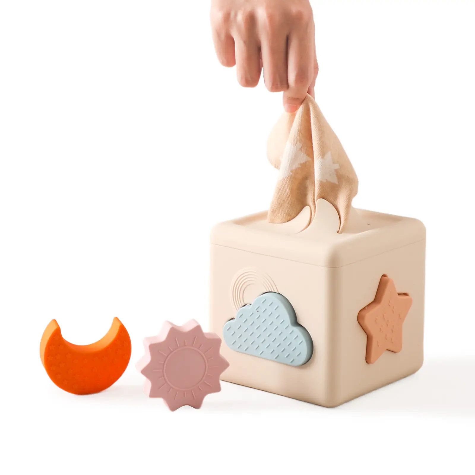 Kustom makanan kelas silikon bayi mainan susun bayi belajar mainan pendidikan dasar kayu piring silikon mainan Puzzle
