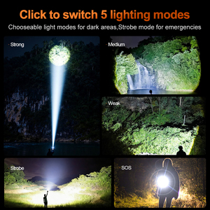 Lampe torche en alliage d'aluminium WOSEN 40W, LED blanche super lumineuse, zoom rétractable, 5 modes d'éclairage, lampe torche de travail d'urgence - Product Image 3