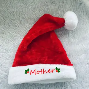 2024 chapeau de Noël de taille adulte en peluche épaisse brillante de qualité supérieure avec logo personnalisé OEM