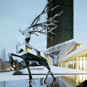 Escultura Geométrica de Ciervo en Acero Inoxidable, Decoración Artística Contemporánea para Jardín y Paisaje, Artesanía Metálica para Montar en el Suelo - Product Image 1