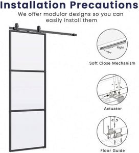 ชุดอุปกรณ์ประตูบานเลื่อนแบบซอฟท์โคลส โครงเหล็กคาร์บอนเคลือบผงสีดำ กระจกใสเทมเปอร์ หนา 6 มม. พร้อมกลไกปิดแบบนุ่มนวล - Product Image 4