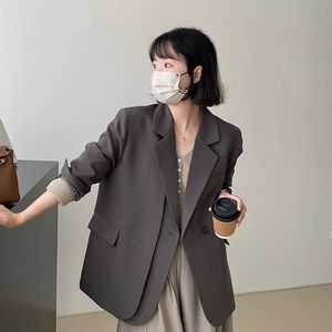 Korean Style Eco-Friendly Breathable Black <strong>Grey</strong> Oversized <strong>Blazer</strong> | 2025 Early Autumn <strong>Women's</strong> Casual Designer Jacket Worsted - Product Image 1