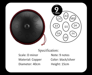Hotsale <span class=keywords><strong>Hluru</strong></span> <span class=keywords><strong>Handpan</strong></span> 14 pouces 9 notes en Ré mineur, Tambour à main en acier professionnel avec sac et support offerts - Product Image 5