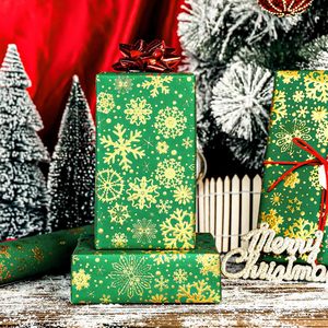 Green Christmas Wrapping Paper Roll 17in x 32.8ft Gold Foil Snowflakes Gift <b>Wrap</b> for Holiday Crafting - Product Image 3