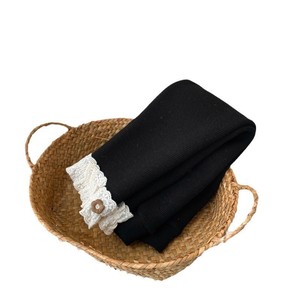 Girls Fleece Lined Leggings Thickened Warm Pants Autumn Winter Cotton Knitted Solid Color With Lace Trim For Children - Product Image 5