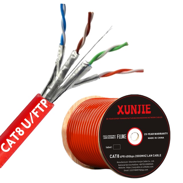 Spot Goods 2000Mhz 40Gbps Cat8 LAN Cable U/FTP 22AWG 0.64mm PVC Indoor Network Ethernet Copper Double Shielding 40Gbps U/FTP