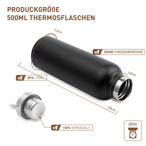 500ml Double Wall Vacuum Insulated Stainless Steel Water <b>Bottle</b> Metal Loop Lid 12H Hot 24H Cold Leakproof Outdoor Travel Thermos - Product Image 6