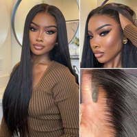En gros, Perruque frontale 13x4 en cheveux vierges bruts, double densité, lisse soyeux, avec bonnet à cordon Flexi-Fit, sans colle, pré-coupée, HD transparente
