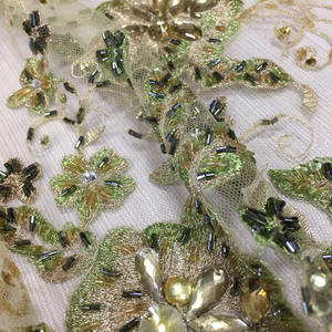 Elegante Tessuto in Pizzo Verde Ricamato con Perline Alta Qualità Pizzo con Cristalli e Strass Fatti a Mano <span class=keywords><strong>per</strong></span> <span class=keywords><strong>Abiti</strong></span> da Sera - Product Image 6