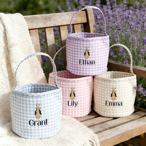 Cestas de <span class=keywords><strong>Huevos</strong></span> de Pascua Coloridas Personalizadas con Nombre de Conejito y Diseño de Cuadros Vichy para Regalos Infantiles - Product Image 1