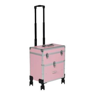 Valise de maquillage Qihui rose avec cadre en aluminium et roulettes, boîte de rangement professionnelle pour salon et usage domestique - Product Image 1