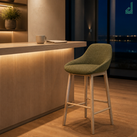Tabouret de bar en tissu nordique avec dossier, pieds en bois massif, chaise de bar rembourrée à hauteur de comptoir pour réception de bureau