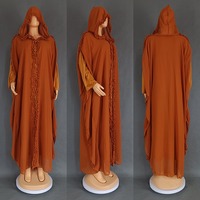Ensemble Abaya Caftan Musulman Élégant de Mode Pudique avec Intérieur Assorti Style Turc Robe de Costume Bord Floral pour Femmes K0465