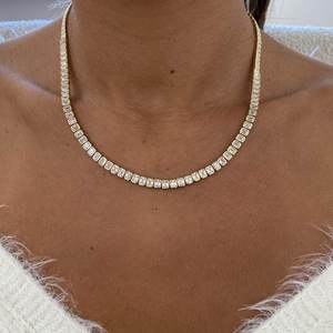 925 Sterling <b>Silver</b> Moissanite Emerald Cut Tennis Necklace Gold Plated Chic <b>Choker</b> Engagement Wedding Party Gift for Partner - Product Image 4