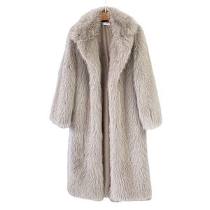 Manteau d'hiver modeste personnalisé pour femmes, grande taille, en fausse fourrure moelleuse, avec grand col tricoté, long manteau d'extérieur - Product Image 1