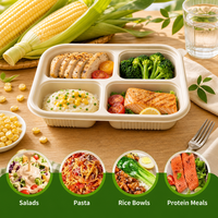 Conteneur alimentaire jetable biodégradable et écologique à 4 compartiments, compatible micro-ondes, avec couvercle, pour plats à emporter et événements festifs