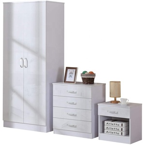 Modern Design <strong>3</strong> <strong>Piece</strong> Wood Bedroom Furniture <strong>Set</strong> - <strong>Wardrobe</strong> Chest of Drawer and Bedside Table - Product Image 1