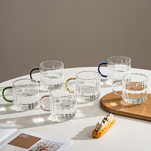 Ensemble de tasses en verre avec poignée, 300 ml, pour café, thé, eau, utilisation en fête, design uni, vaisselle moderne pour la maison - Product Image 1