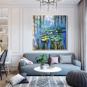 Pintura al Óleo de Alta Calidad Pintada a Mano por un Artista, Pintura al Óleo de Paisaje de Loto para Decoración de Habitaciones, Pintura de Estanque de Lirios - Product Image 2