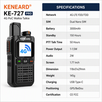 KENEARD KE-727 4G LTE PoC Walkie Talkie Dual SIM 3000mAh 150 Jam Siaga GPS Pelacakan Radio Push to Talk Logistik Armada 2W >50km