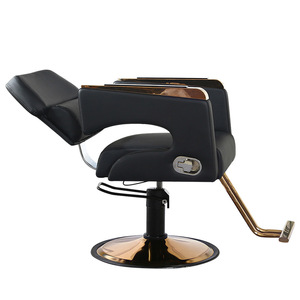 Vente en gros de salons de coiffure modernes fauteuils de <span class=keywords><strong>barbier</strong></span> inclinables hydrauliques professionnels en cuir doré pour hommes et femmes base en métal - Product Image 2