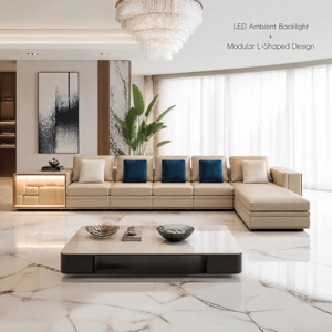 Sofá Seccional en Forma de L de Cuero Genuino Moderno JM 3460x1930x640mm |   Uso en Sala de Estar |   Gama Alta |   Venta al por mayor - Product Image 3