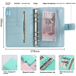 Bán buôn xách tay PU da bơm lại tùy chỉnh tiền mặt phong bì tiết kiệm tổ chức kế hoạch Bìa Macaron Ngân Sách chất kết dính A6 cho Cung cấp - Product Image 2