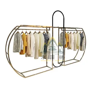 Luxury clothing display rack shiny electroplating garment stand high quality design and custom shop furniture for mall kiosk
