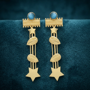 Pendientes de Cuarzo Azul Oscuro Estilo Nuevo, Chapados en Oro, Aleación de Metal Precioso, Étnicos, Hechos a Mano, con Piedras Preciosas - Product Image 3