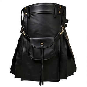 Kilt Escocés Negro de Cuero Genuino para Hombre 2026 con Sporran, Estilo Gótico LARP Romano Plisado, Venta al por Mayor - Product Image 1