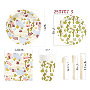 Juego de Vajilla con Temática de Plantas DAMAI para Decoración de Fiestas de Vaqueros, Incluye 7 y 9 Platos de Papel, Vasos y Servilletas para 8 Personas - Product Image 6