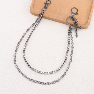 yueli Punk Waist Chain Double Layered <b>Skull</b> Cross Design Zinc Alloy Men's Pants Chain Nightclub Accessory - Product Image 3
