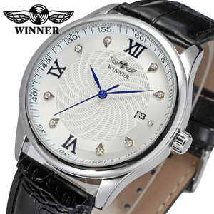 Montre classique en cuir noir pour hommes, boîtier de montre-bracelet automatique avec bracelet blanc et verre personnalisé - Product Image 5