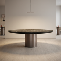 Table à manger moderne en marbre italien avec pieds en métal, forme ronde, mobilier de salle à manger pour 10 personnes