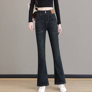 Pantalones vaqueros térmicos Sherpa Fleece Flare para <span class=keywords><strong>mujer</strong></span>, pantalones vaqueros cálidos <span class=keywords><strong>de</strong></span> invierno con cintura alta y forro polar negro - Product Image 3